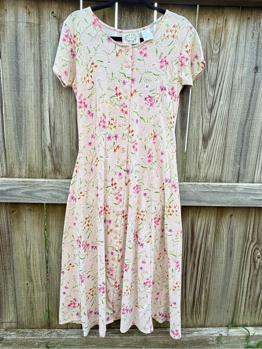 90s Erika Pink Floral Cottagecore Button Maxi Dress Sz. Small - Picture 2 of 5